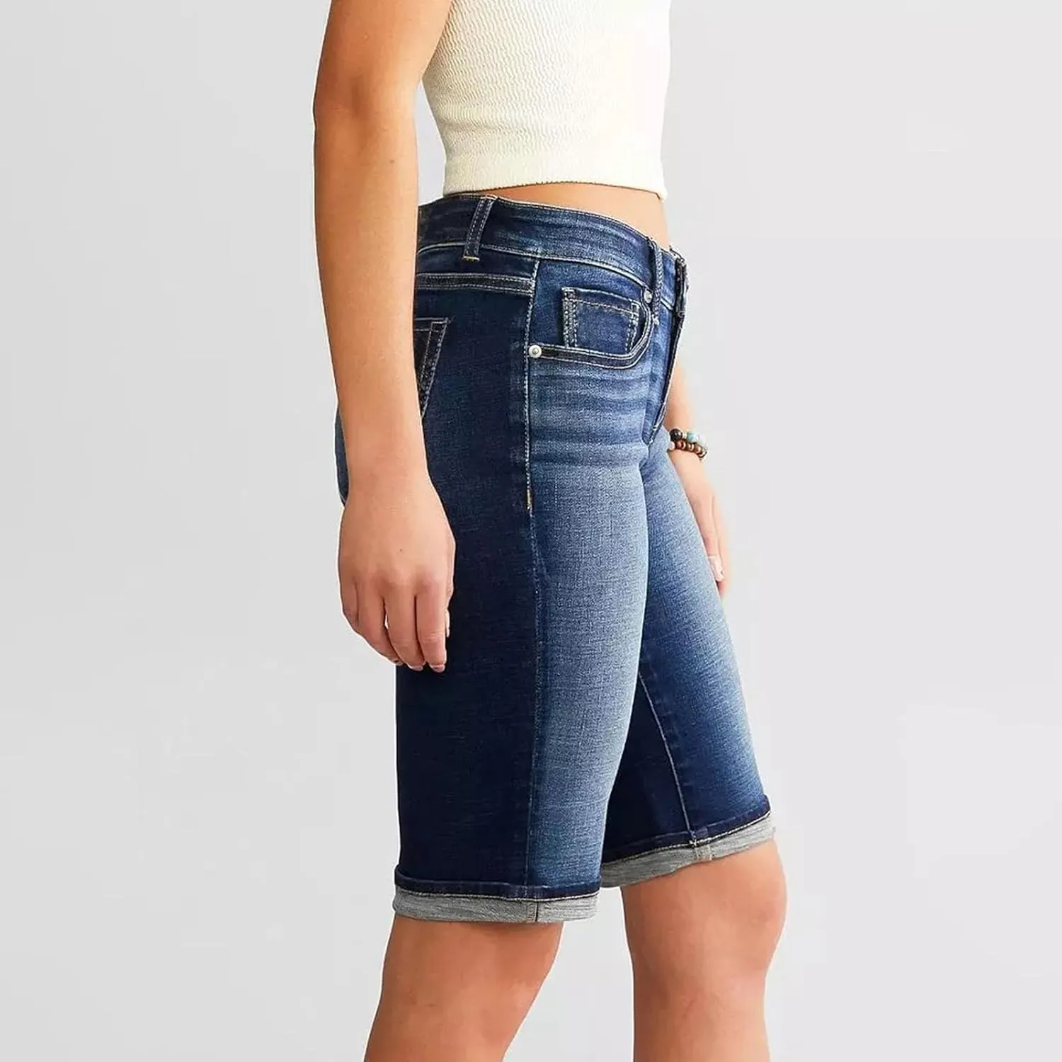 Women's Mid-Rise Denim Shorts,High-Waisted Stretch Fashion Hole Bottom Denim Pants,Comfortable Summer