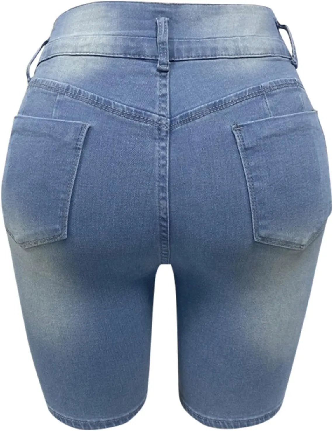 Women's Mid-Rise Denim Shorts,High-Waisted Stretch Fashion Hole Bottom Denim Pants,Comfortable Summer