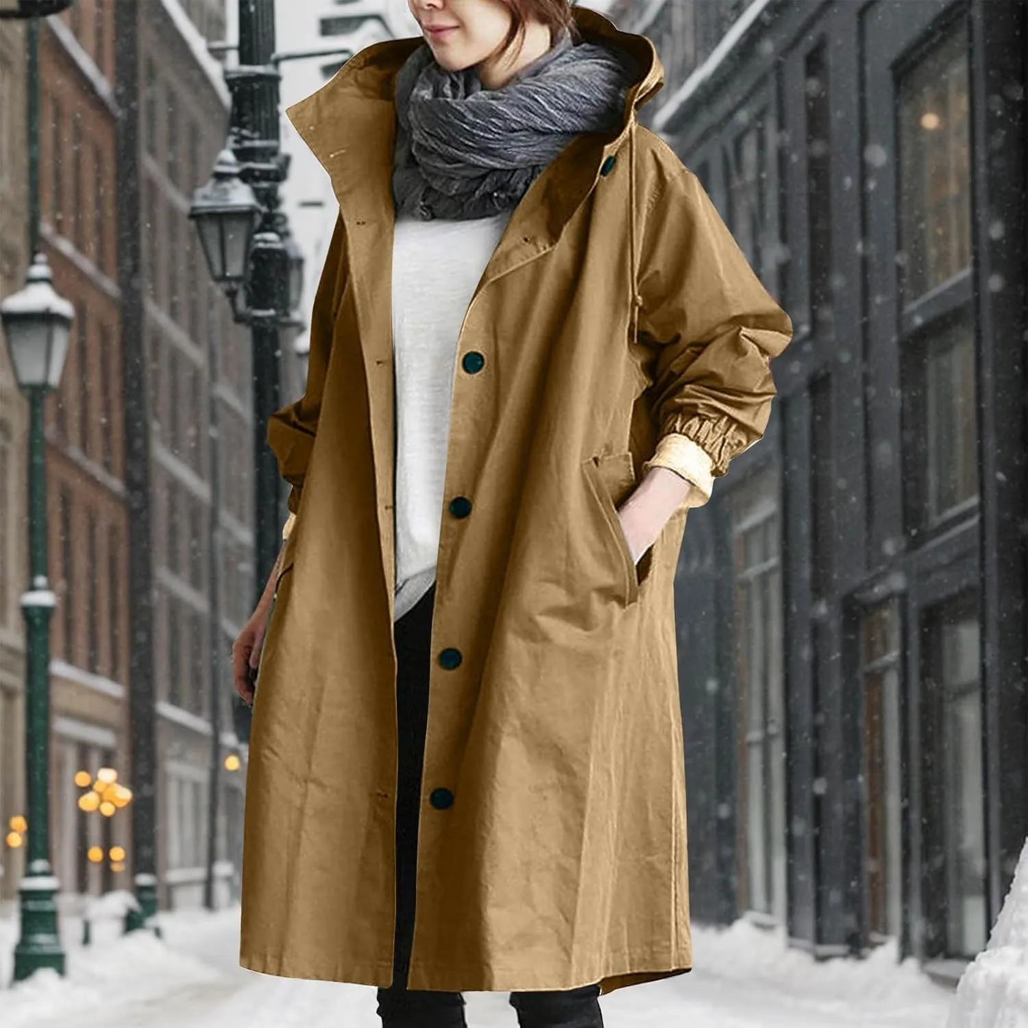 Womens Notched Lapel Collar Double Breasted Pea Coat Winter Wool Blend Over Coats Long Jackets