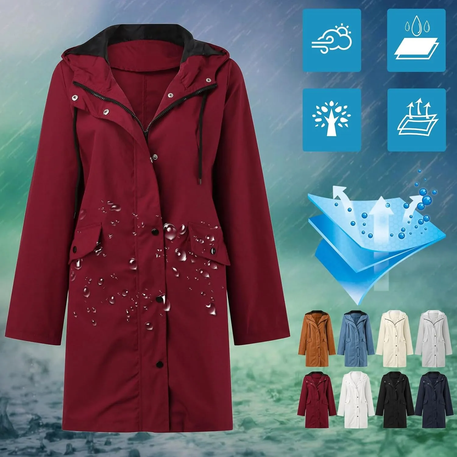 Womens Notched Lapel Collar Double Breasted Pea Coat Winter Wool Blend Over Coats Long Jackets