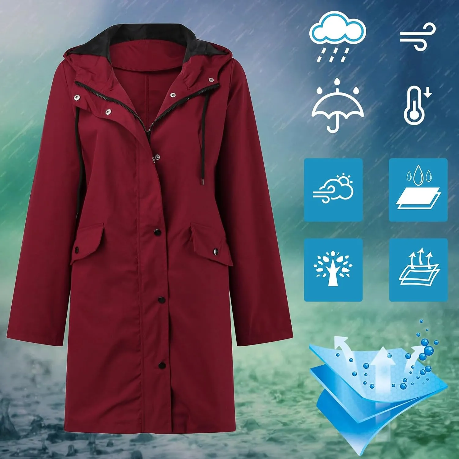Womens Notched Lapel Collar Double Breasted Pea Coat Winter Wool Blend Over Coats Long Jackets