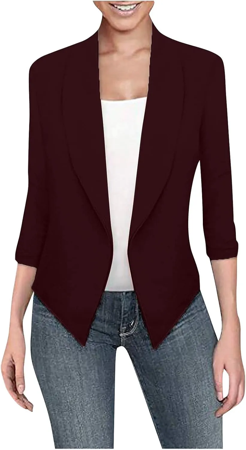 Women's Oversized Blazer Color Solid Open Front Cardigan Long Sleeve Casual Jacket Coat Casual Blazer