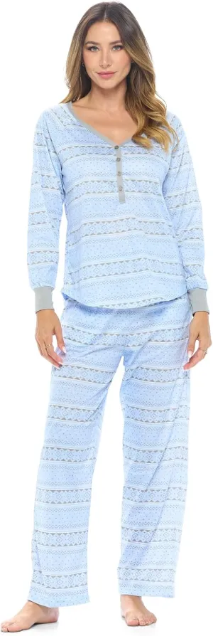 Women's Pajama Sets Jersey Knit Long Sleeve Sleepwear Nightwear Lounge Pj Set