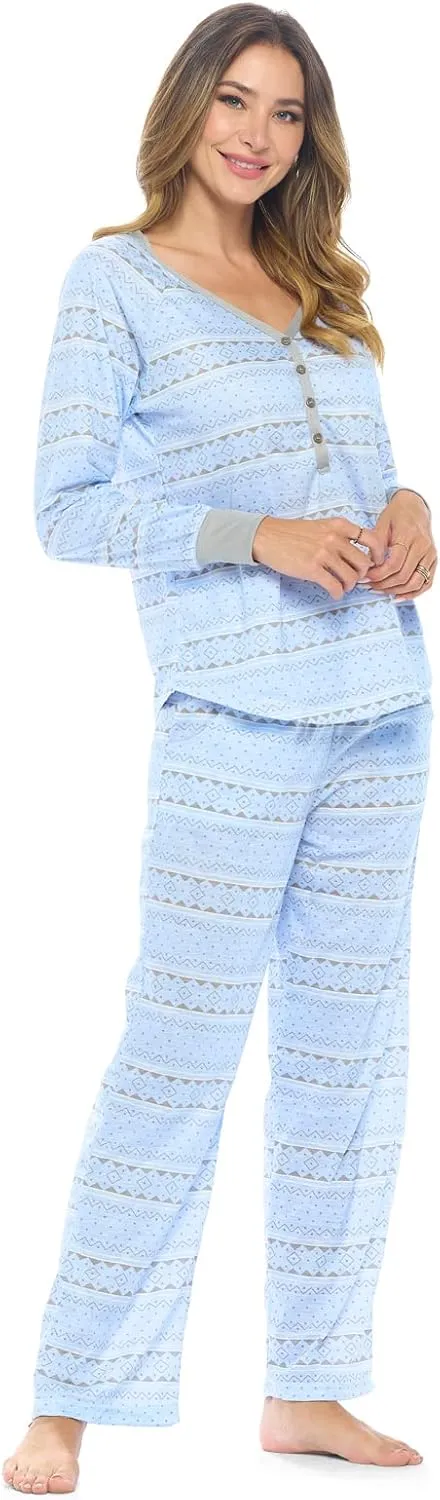 Women's Pajama Sets Jersey Knit Long Sleeve Sleepwear Nightwear Lounge Pj Set