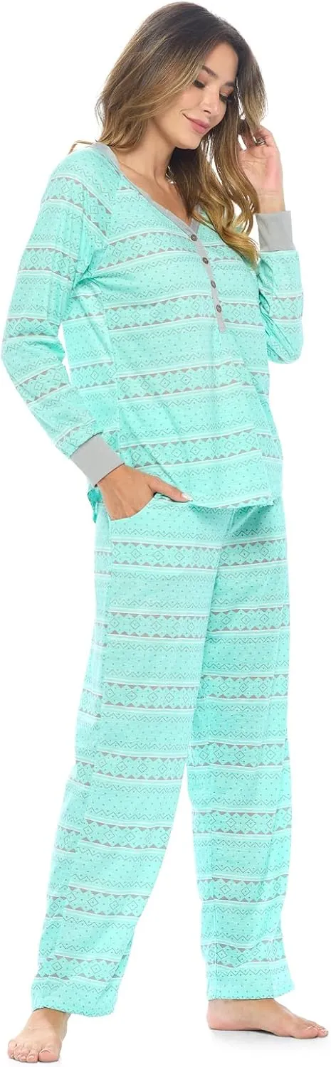 Women's Pajama Sets Jersey Knit Long Sleeve Sleepwear Nightwear Lounge Pj Set