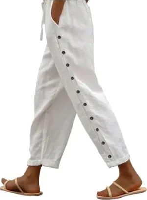 Womens Pants, Linen Peasant Pants Casual Straight Leg Trendy Elastic Waist Drawstring