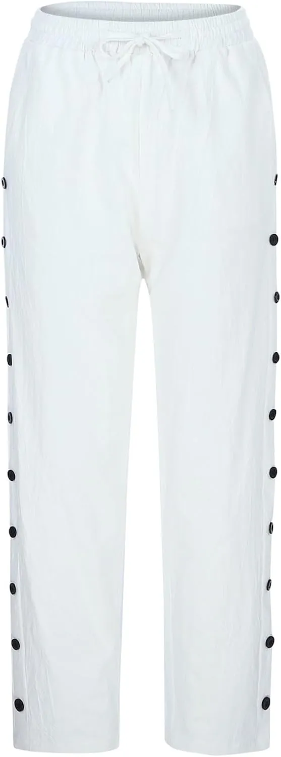 Womens Pants, Linen Peasant Pants Casual Straight Leg Trendy Elastic Waist Drawstring