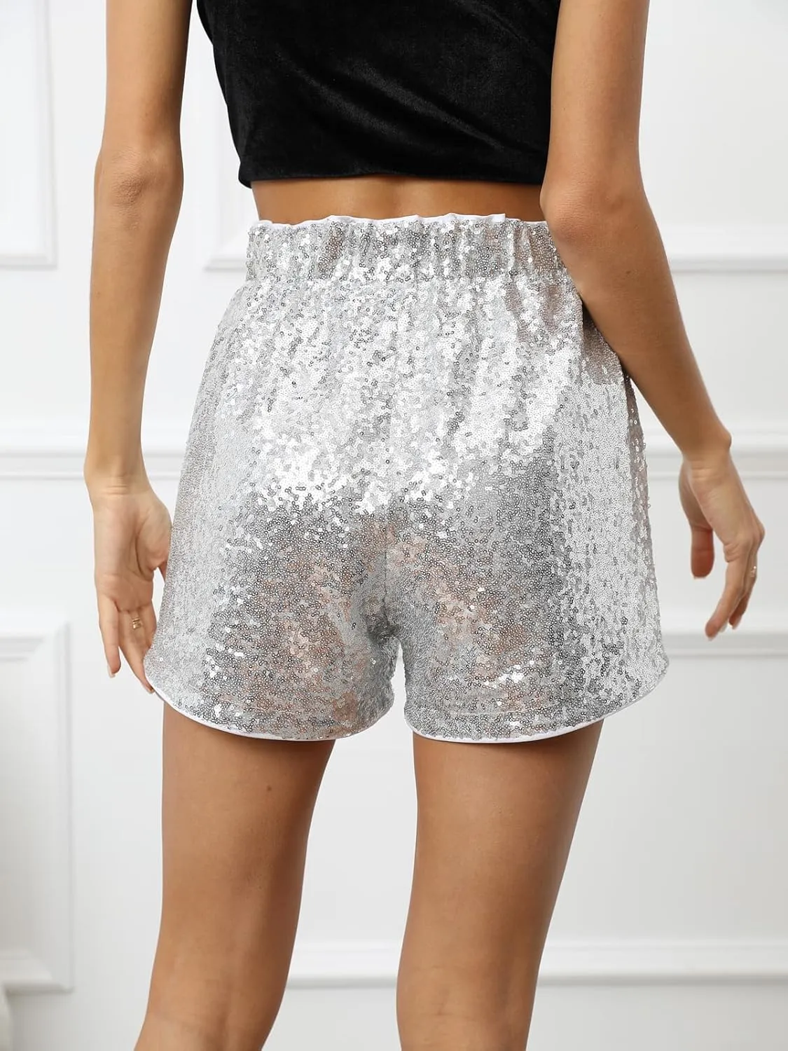 Women's Sequins Shorts High Waist Elastic A Line Sparkly Clubwear Night-Out Shorts