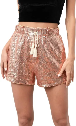 Women's Sequins Shorts High Waist Elastic A Line Sparkly Clubwear Night-Out Shorts