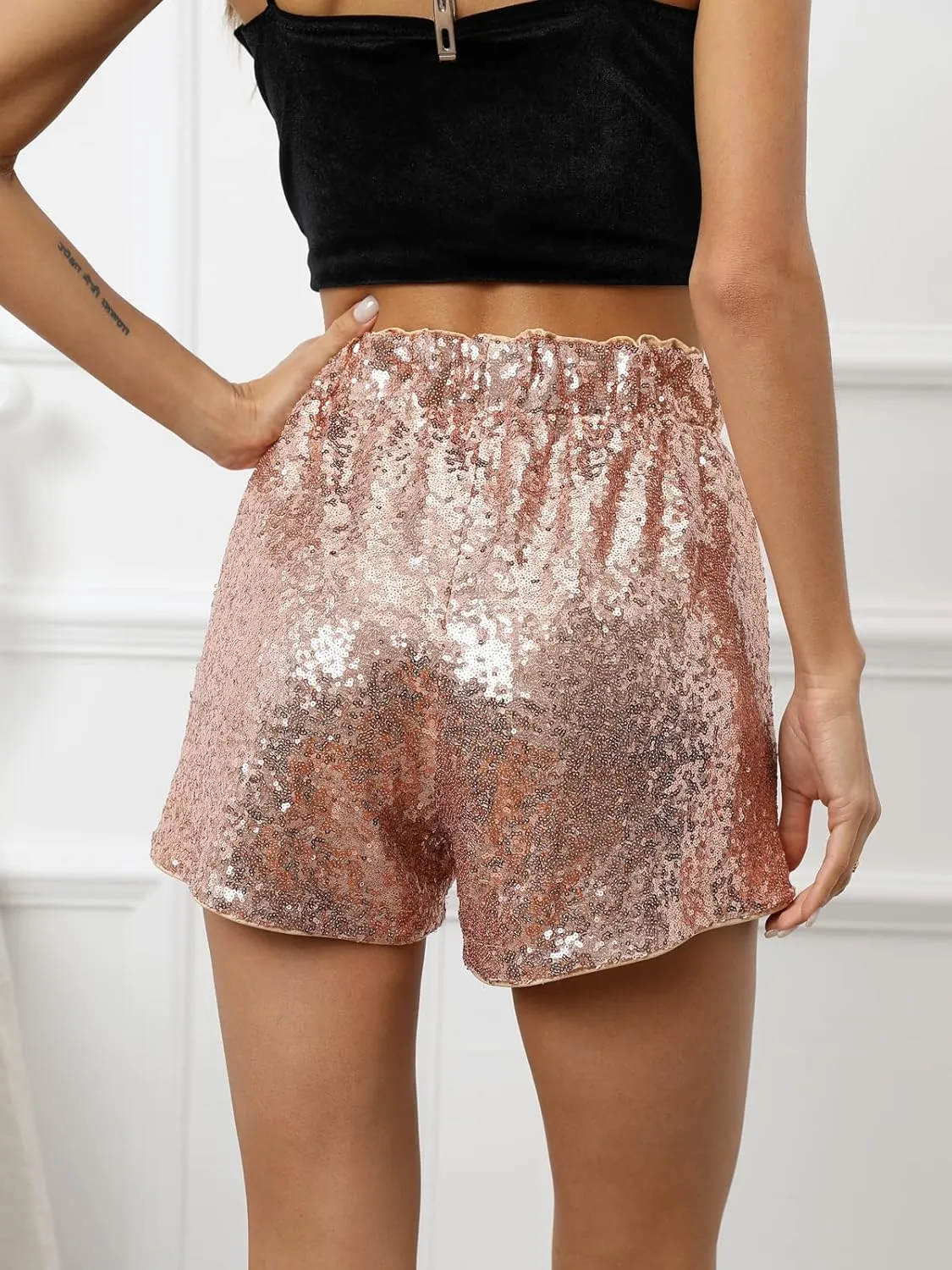Women's Sequins Shorts High Waist Elastic A Line Sparkly Clubwear Night-Out Shorts