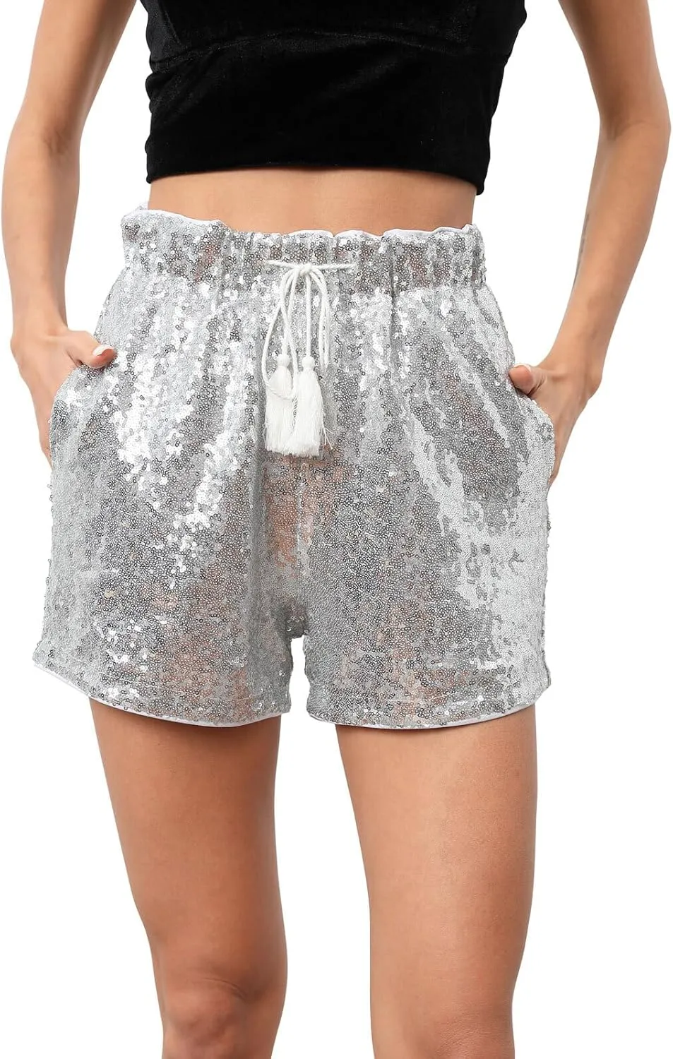Women's Sequins Shorts High Waist Elastic A Line Sparkly Clubwear Night-Out Shorts