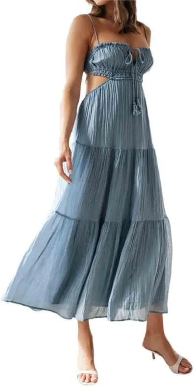 Women's Sexy Spaghetti Strap Hollow Out Maxi Dress Y2K Cutout Backless Slim Fit Long Dress Halter Night Party Dress Clubwear