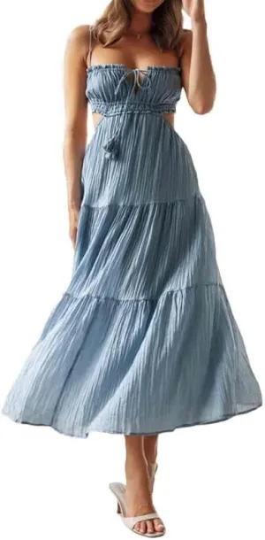 Women's Sexy Spaghetti Strap Hollow Out Maxi Dress Y2K Cutout Backless Slim Fit Long Dress Halter Night Party Dress Clubwear