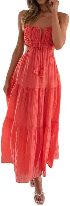 Women's Sexy Spaghetti Strap Hollow Out Maxi Dress Y2K Cutout Backless Slim Fit Long Dress Halter Night Party Dress Clubwear