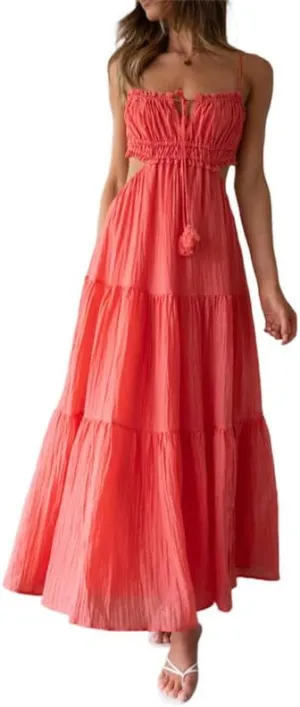 Women's Sexy Spaghetti Strap Hollow Out Maxi Dress Y2K Cutout Backless Slim Fit Long Dress Halter Night Party Dress Clubwear