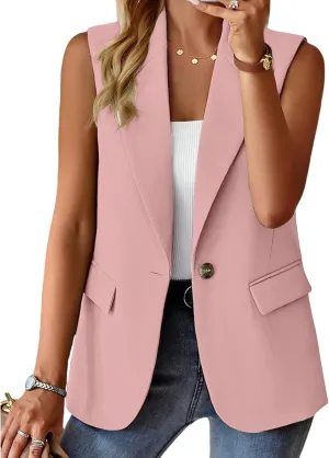 Women's Sleeveless Blazers Business Casual Blazer Vest Open Front Blazers Suit Work Office Waistcoat Lapel Jacket Vests