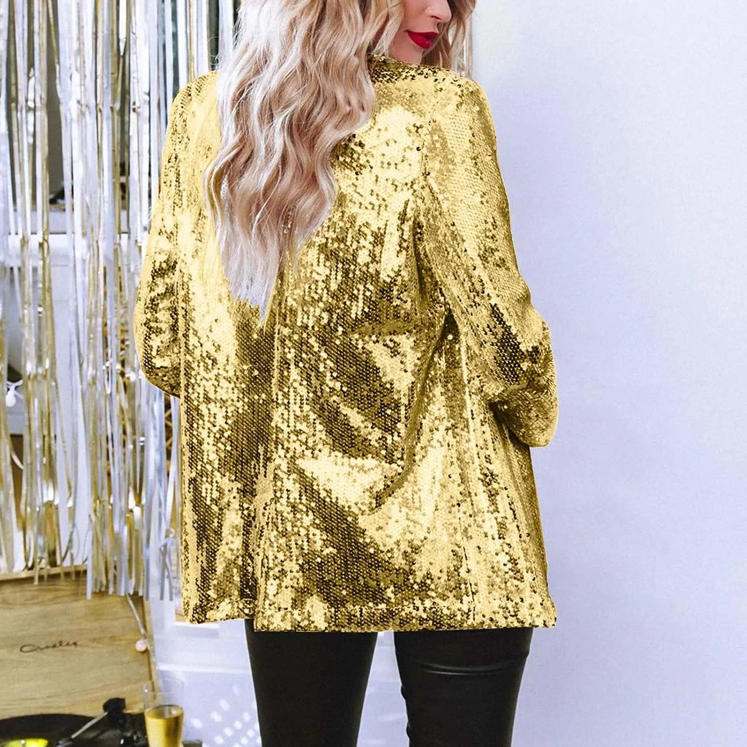 Women's Sparkly Sequin Blazers Trendy Glitter Jacket Long Sleeve Lapel Blazer Cardigan Coat for Party Club