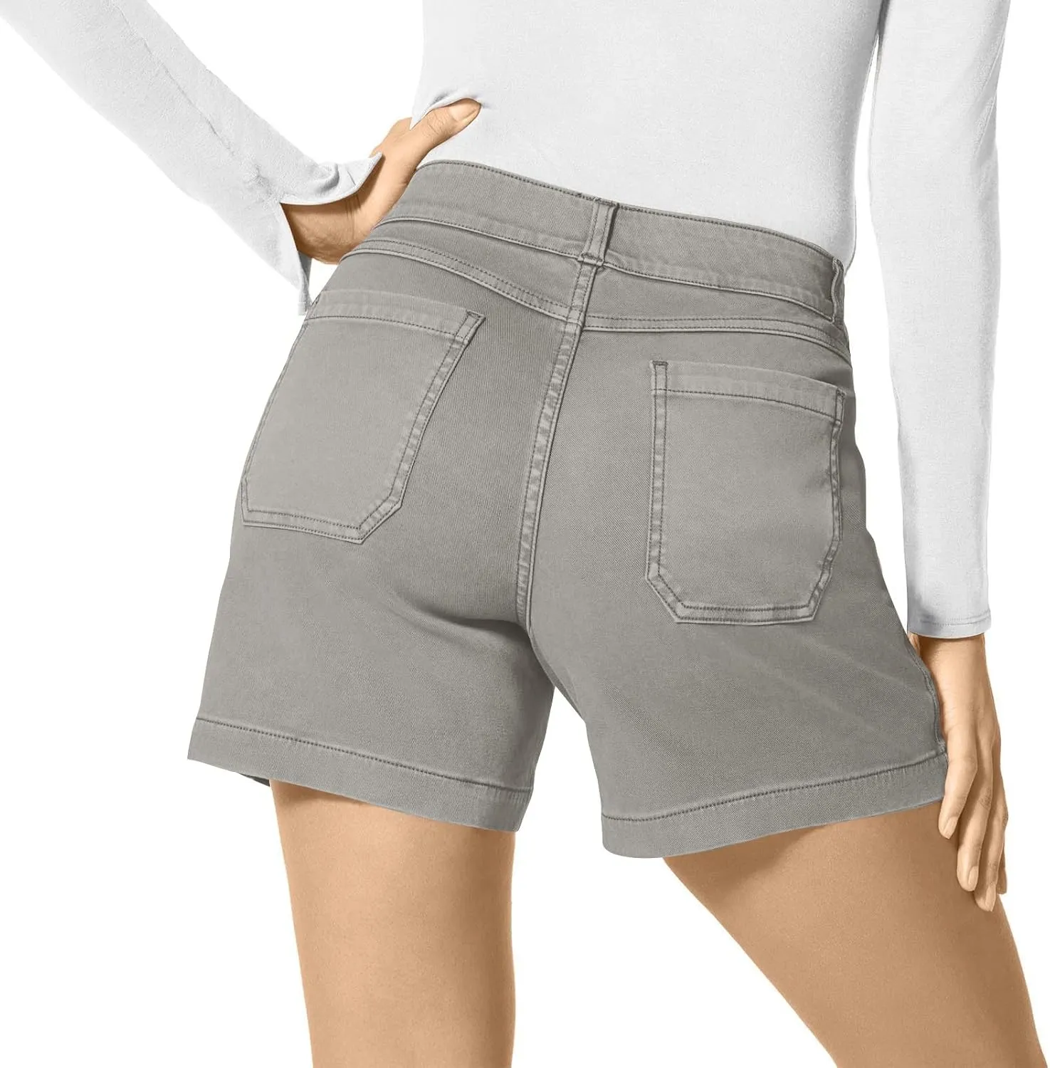 Womens Stretch Twill Shorts Casual High Waisted Stretchy Jean Shorts Loose Chino Denim Bermuda Shorts with Pockets