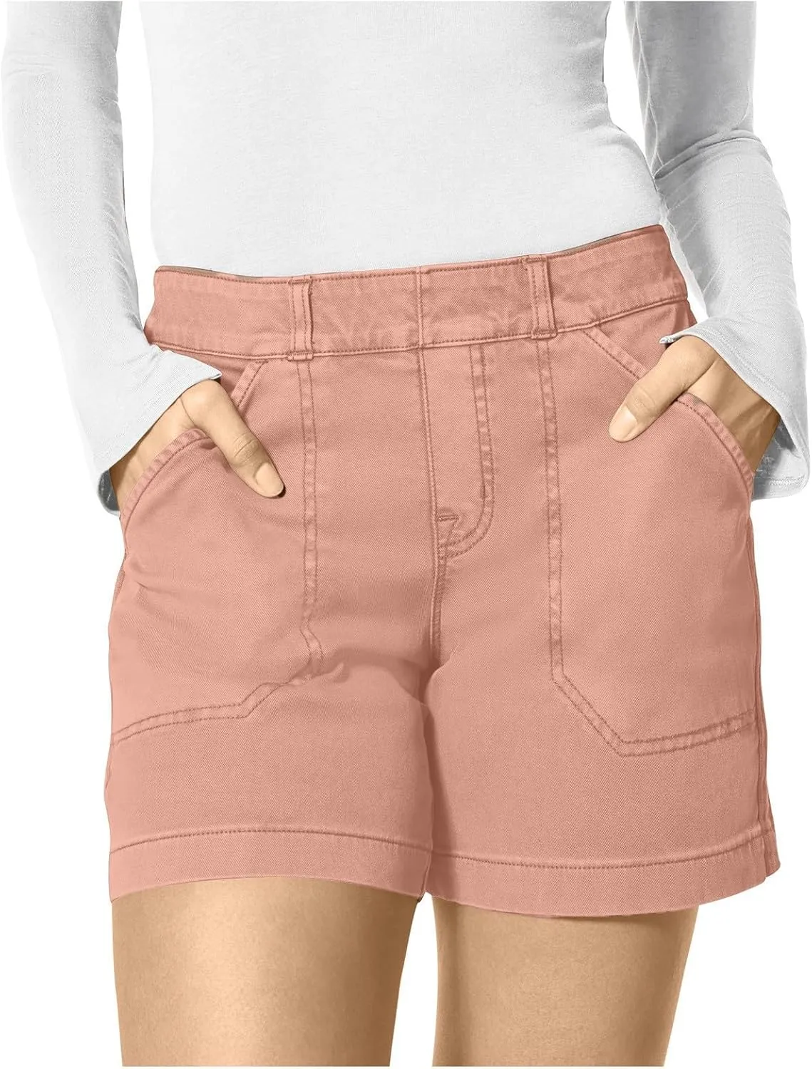 Womens Stretch Twill Shorts Casual High Waisted Stretchy Jean Shorts Loose Chino Denim Bermuda Shorts with Pockets