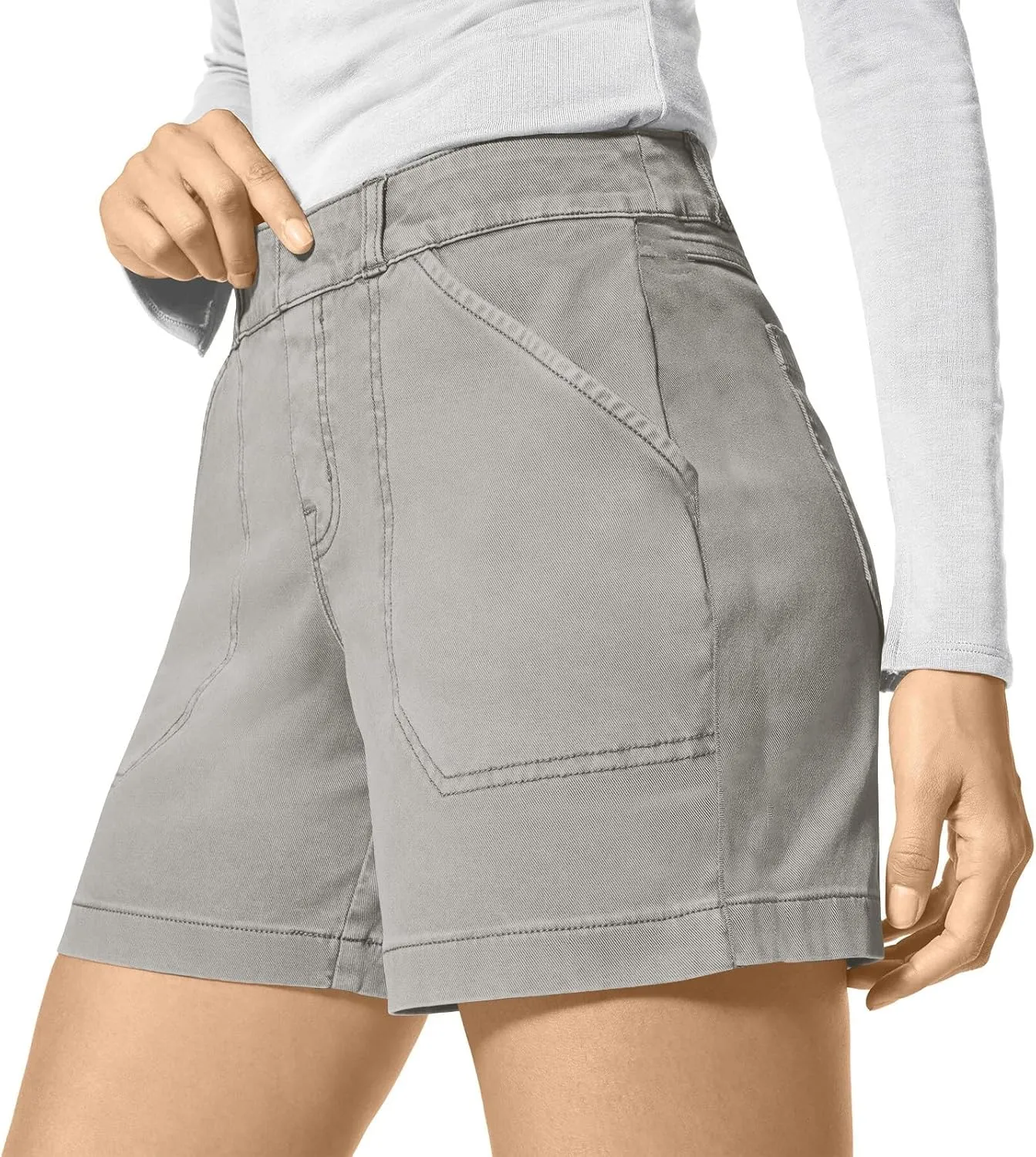 Womens Stretch Twill Shorts Casual High Waisted Stretchy Jean Shorts Loose Chino Denim Bermuda Shorts with Pockets