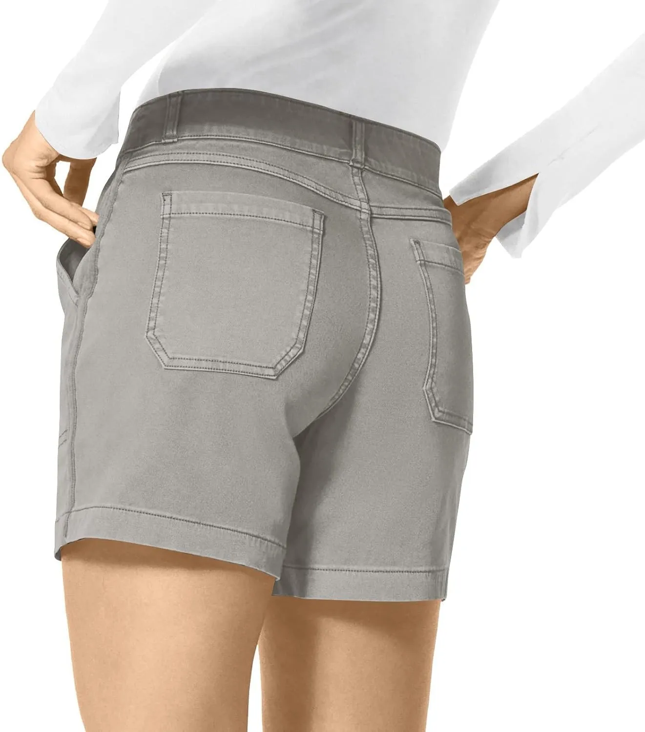 Womens Stretch Twill Shorts Casual High Waisted Stretchy Jean Shorts Loose Chino Denim Bermuda Shorts with Pockets