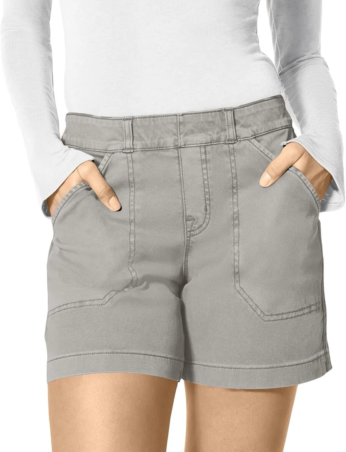 Womens Stretch Twill Shorts Casual High Waisted Stretchy Jean Shorts Loose Chino Denim Bermuda Shorts with Pockets