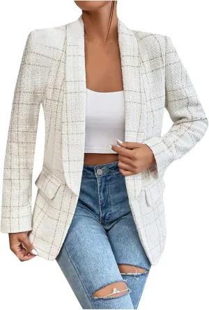 Women's Summer Blazer 3/4 Sleeve Pocket Lapel Vertical Lines Elegant Trendy Elegant Solid Color Stylish Suit Jackets