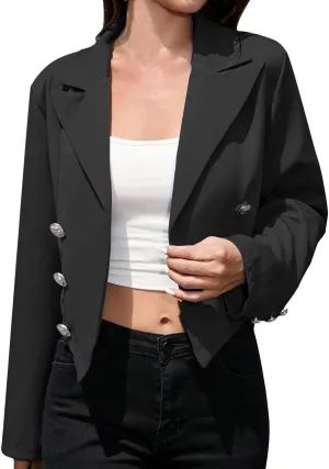 Women's Summer Blazer Button Lapel Long Sleeve Pocket Short Business Elegant Temperament Trendy Stylish Lightweight