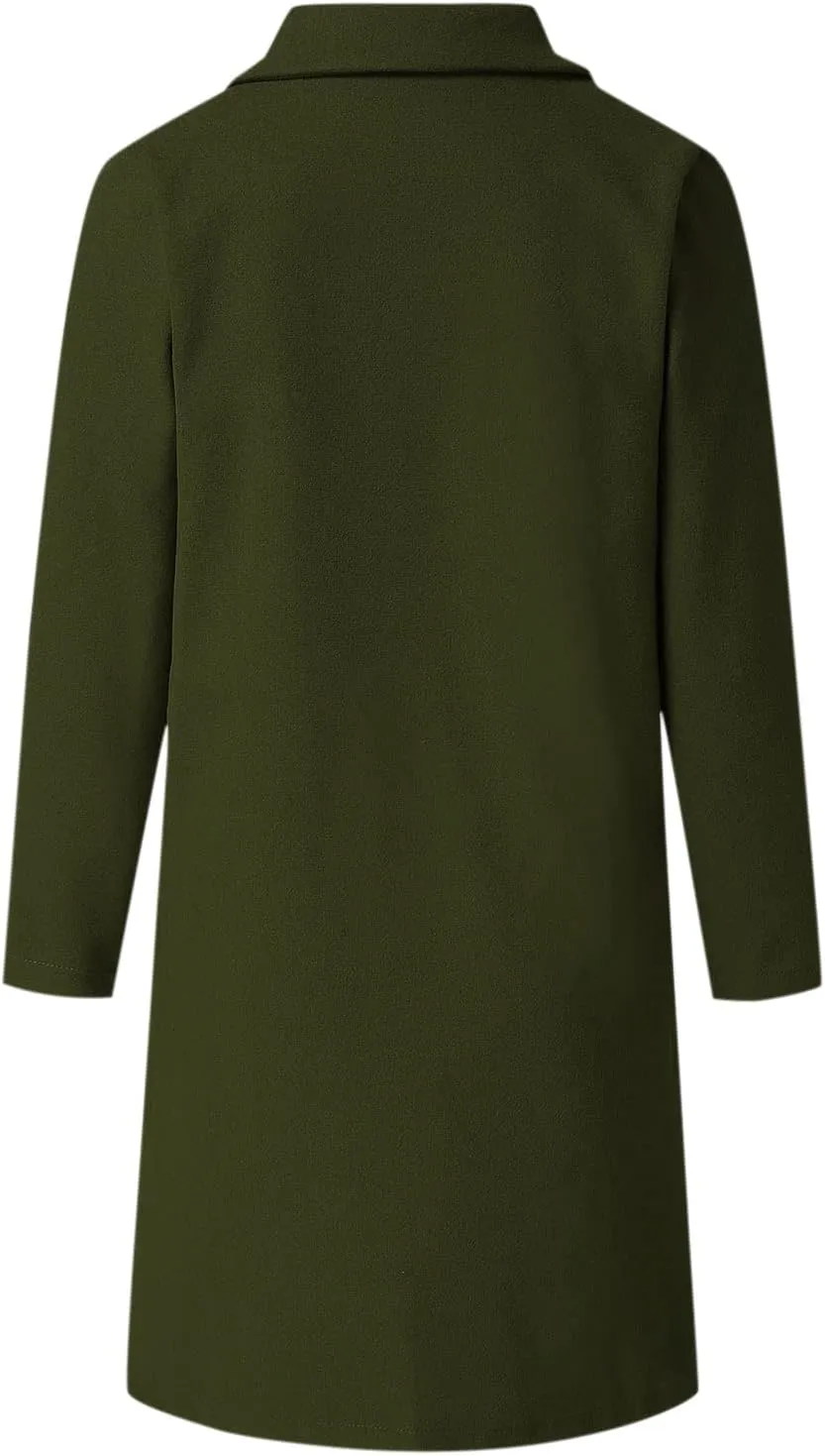 Women's Summer Blazer Lapel Long Sleeve Pocket Mid-Length Work Jacket Elegant Temperament Simple Dressy Suit Jackets