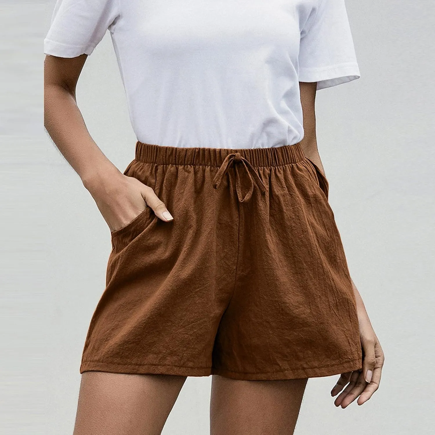 Womens Summer Casual Shorts 2024 Trendy Elastic High Waisted Cotton Linen Shorts Loose Lightweight Shorts with Pocket