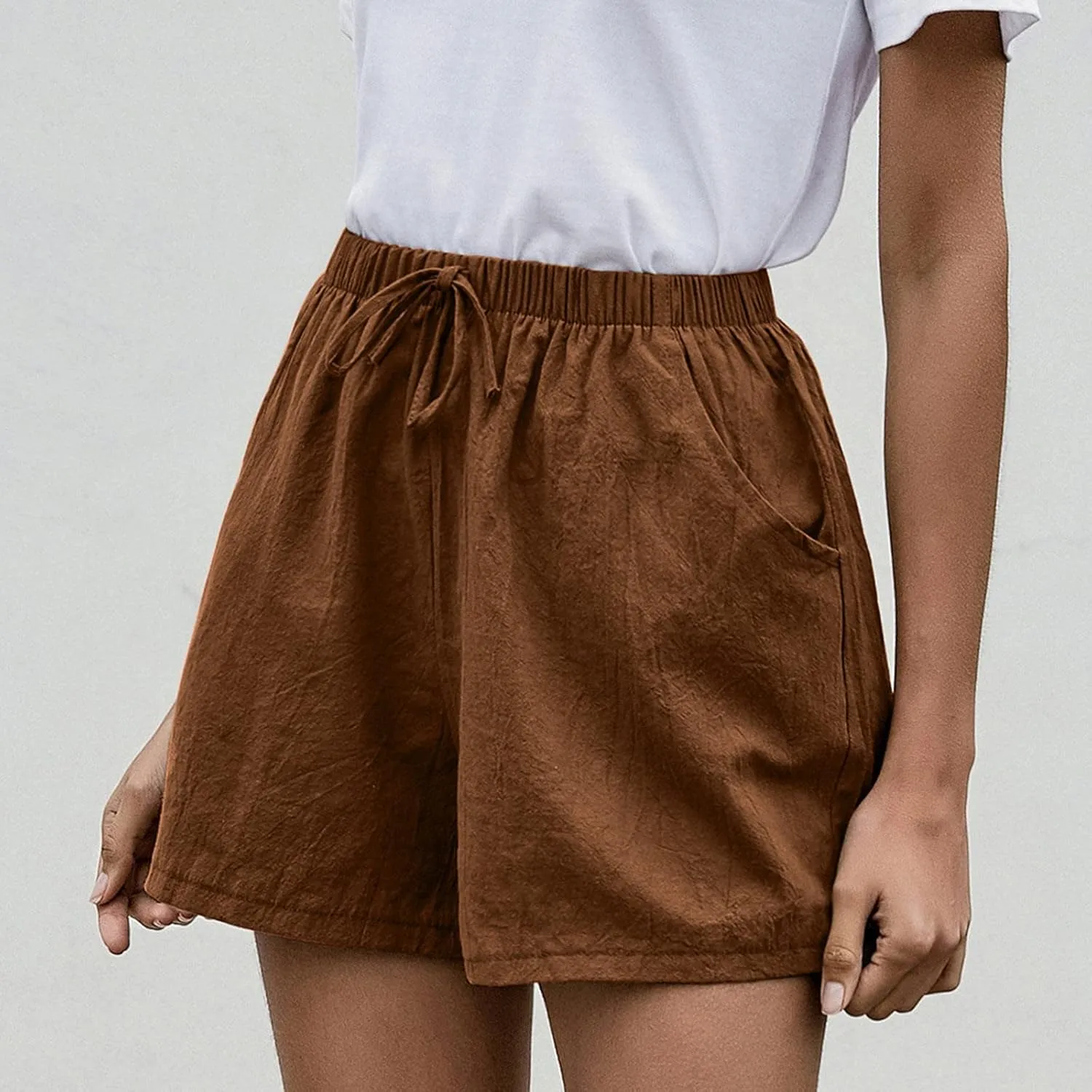 Womens Summer Casual Shorts 2024 Trendy Elastic High Waisted Cotton Linen Shorts Loose Lightweight Shorts with Pocket