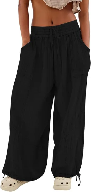 Women's Summer Lightweight Elastic High Waist Athletic Yoga Pants Business Casual Stylish Flowy Comfy Straight Leg Trousers