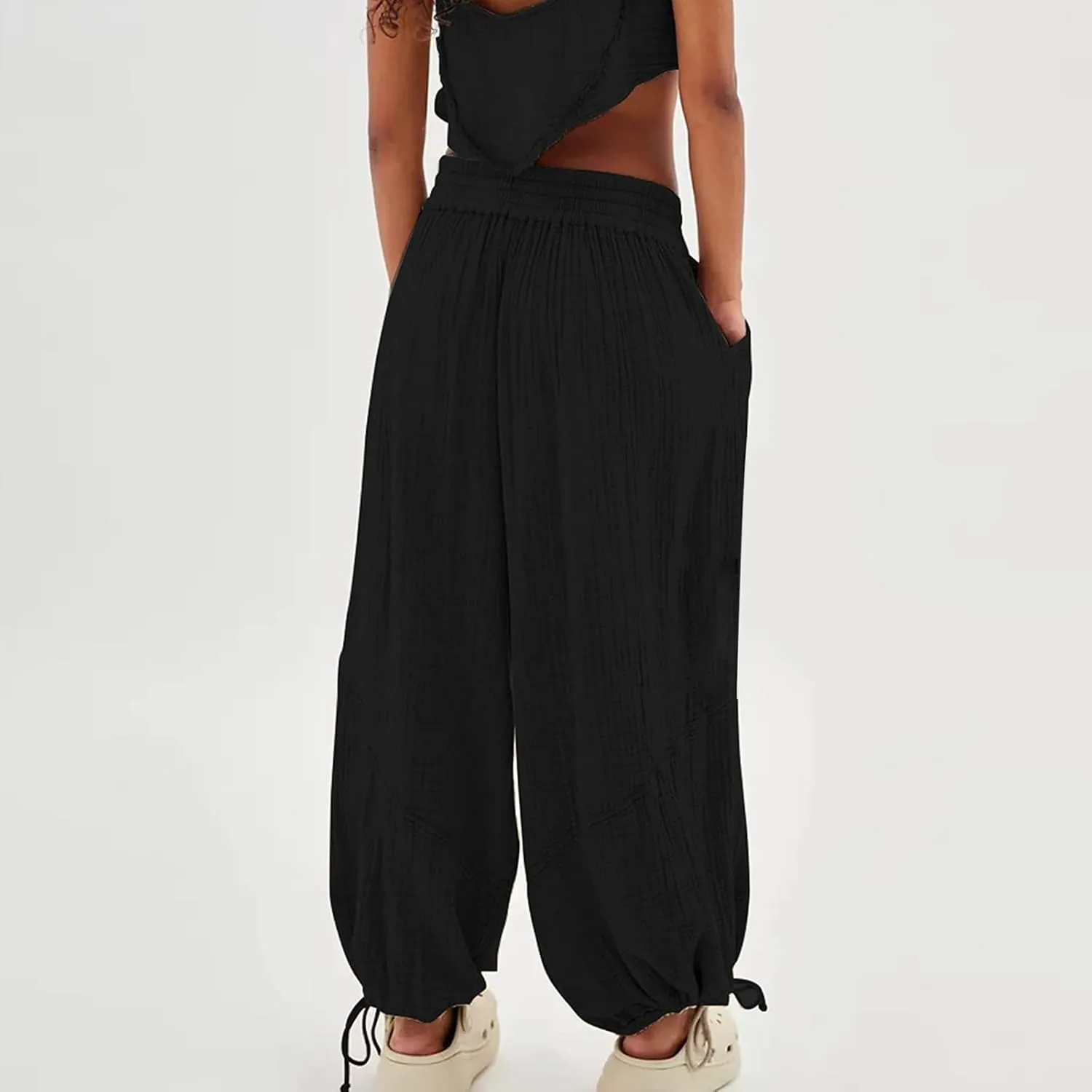 Women's Summer Lightweight Elastic High Waist Athletic Yoga Pants Business Casual Stylish Flowy Comfy Straight Leg Trousers