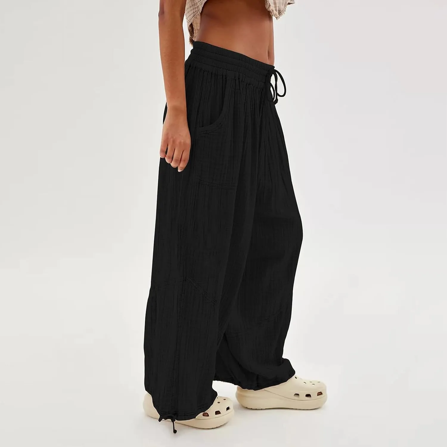 Women's Summer Lightweight Elastic High Waist Athletic Yoga Pants Business Casual Stylish Flowy Comfy Straight Leg Trousers