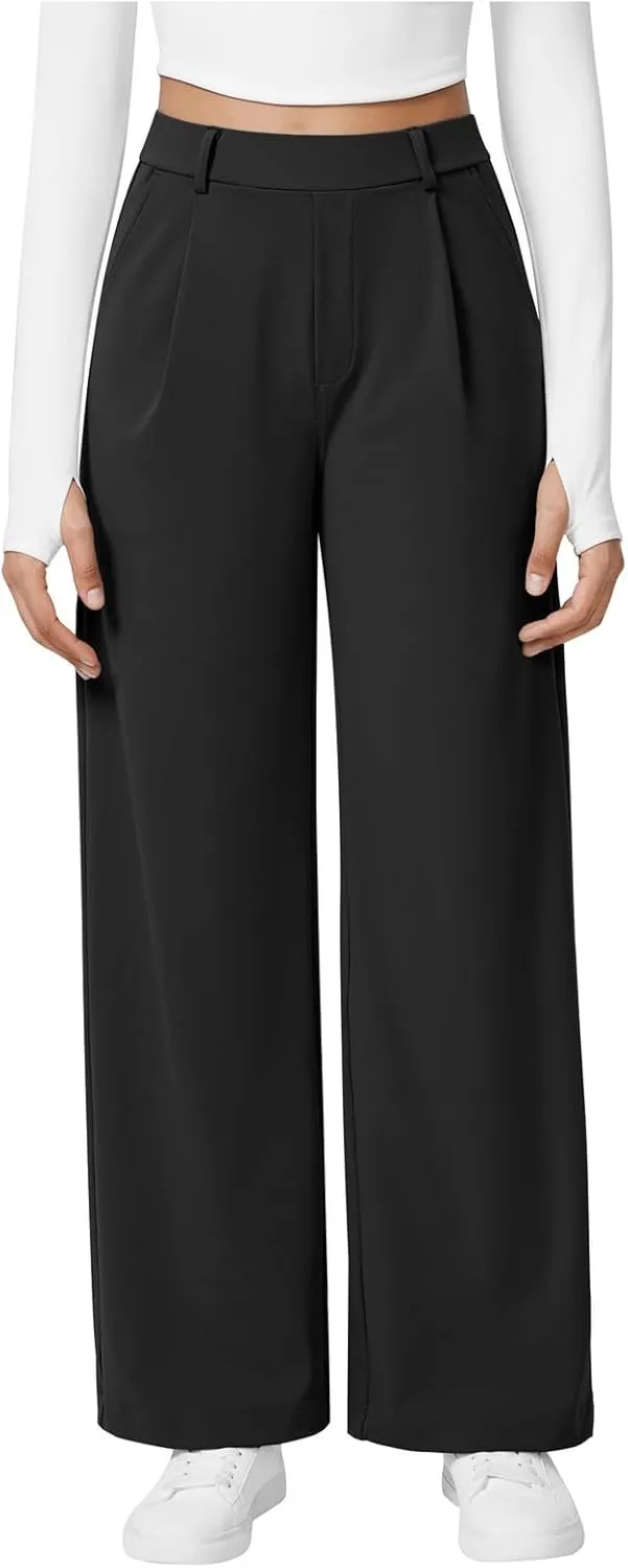 Womens Summer Pants Elastic High Waisted Trousers Lightweight Wide Leg Pants Casual Lounge Palazzo Pants with Pockets