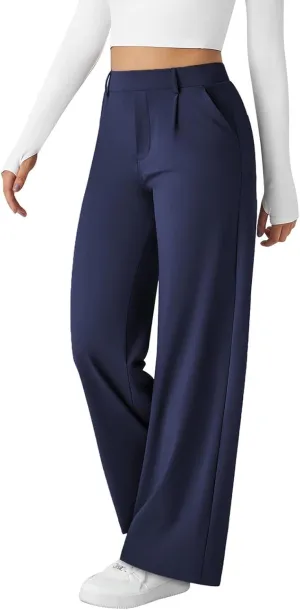 Womens Summer Pants Elastic High Waisted Trousers Lightweight Wide Leg Pants Casual Lounge Palazzo Pants with Pockets