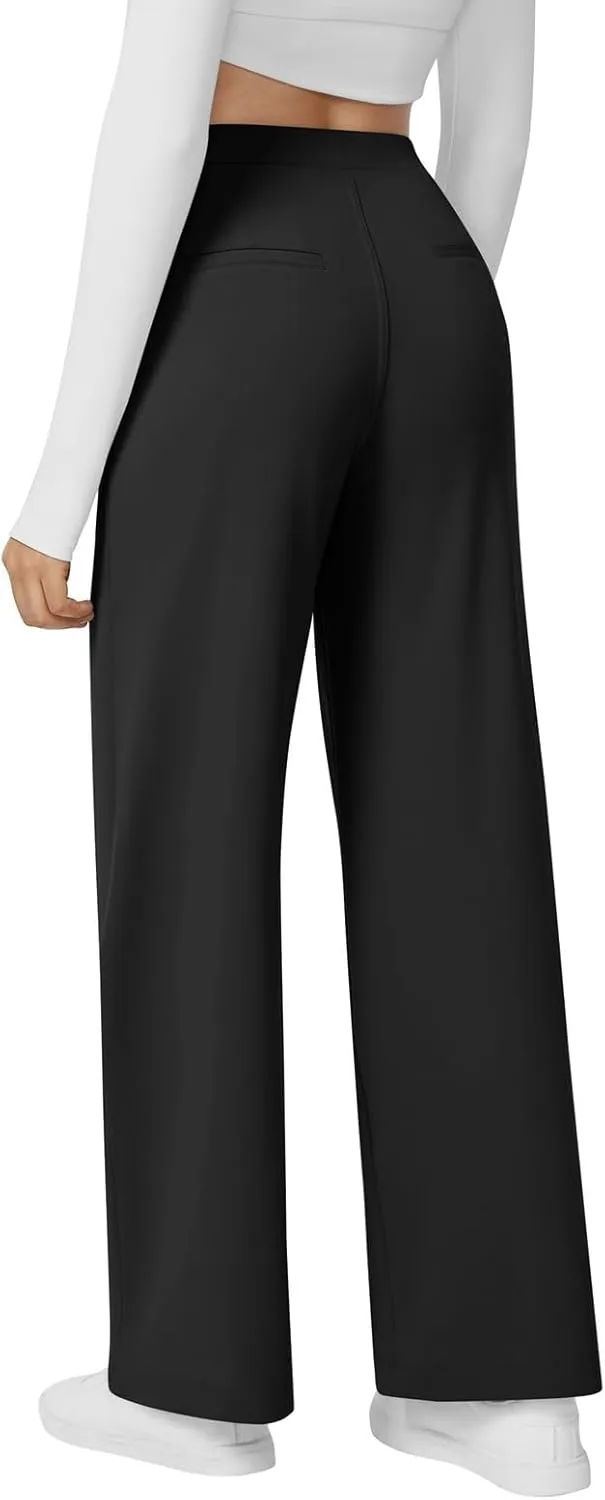 Womens Summer Pants Elastic High Waisted Trousers Lightweight Wide Leg Pants Casual Lounge Palazzo Pants with Pockets