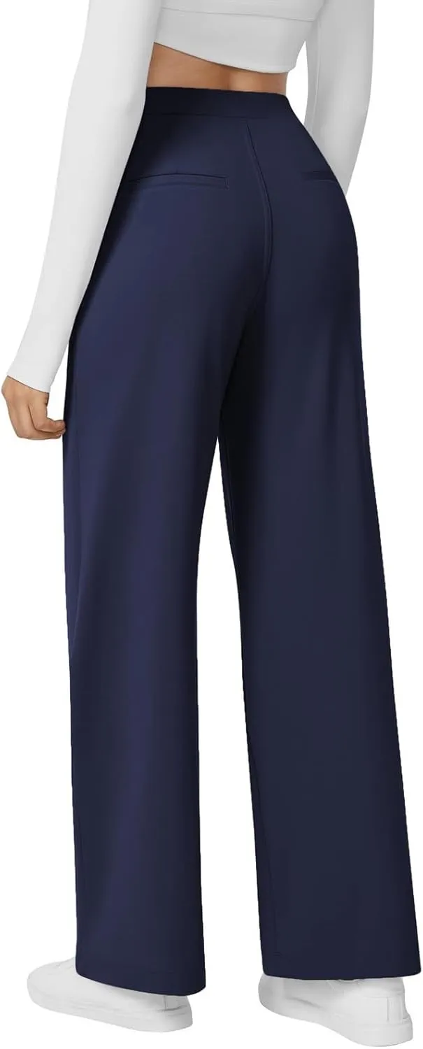 Womens Summer Pants Elastic High Waisted Trousers Lightweight Wide Leg Pants Casual Lounge Palazzo Pants with Pockets