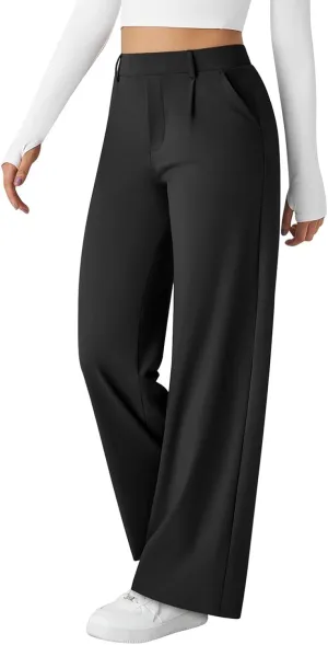 Womens Summer Pants Elastic High Waisted Trousers Lightweight Wide Leg Pants Casual Lounge Palazzo Pants with Pockets