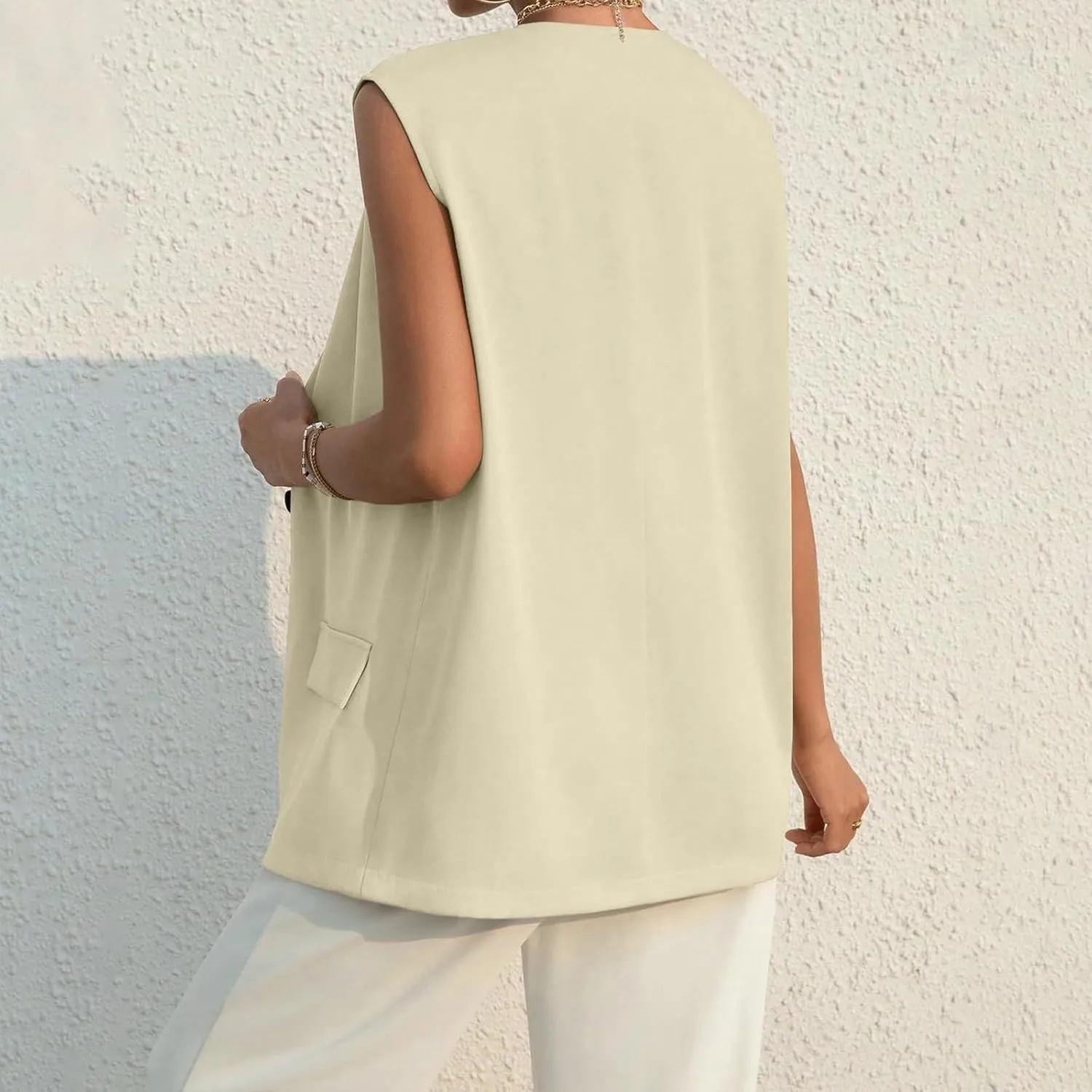 Women's Summer Vest Jacket Casual One Button Open Front Sleeveless Blazers Elegant Loose Solid Color Office Vests