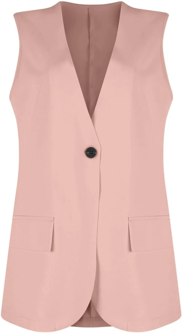 Women's Summer Vest Jacket Casual One Button Open Front Sleeveless Blazers Elegant Loose Solid Color Office Vests