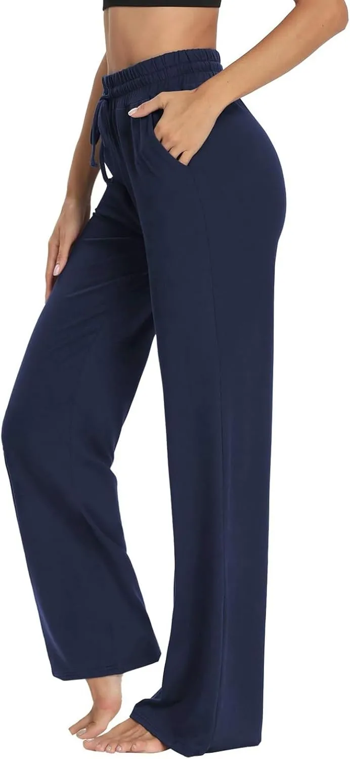 Womens Sweatpants Wide Leg Baggy Cotton Sweat Pants High Waisted Palazzo Workout Yoga Pants Lightweight Lounge Pants