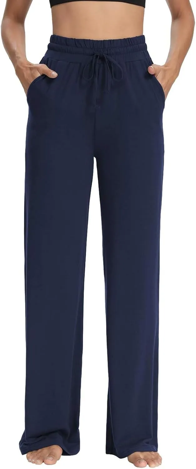Womens Sweatpants Wide Leg Baggy Cotton Sweat Pants High Waisted Palazzo Workout Yoga Pants Lightweight Lounge Pants