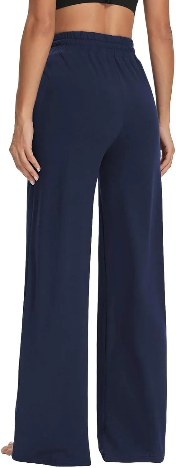 Womens Sweatpants Wide Leg Baggy Cotton Sweat Pants High Waisted Palazzo Workout Yoga Pants Lightweight Lounge Pants