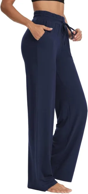 Womens Sweatpants Wide Leg Baggy Cotton Sweat Pants High Waisted Palazzo Workout Yoga Pants Lightweight Lounge Pants