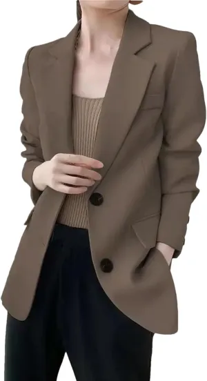 Women'S Thin Solid Loose Simple Casual Blazers Single Breasted Capable Classy Suit Coat