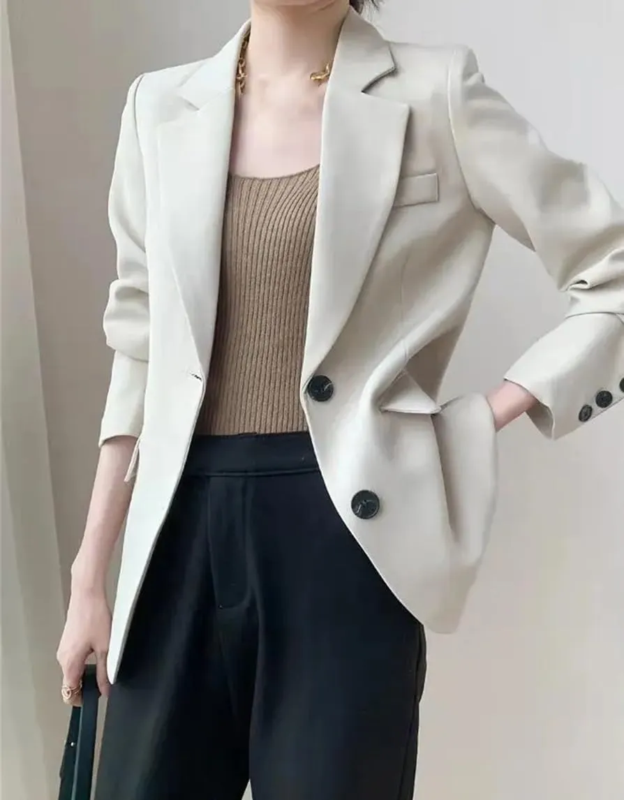 Women'S Thin Solid Loose Simple Casual Blazers Single Breasted Capable Classy Suit Coat