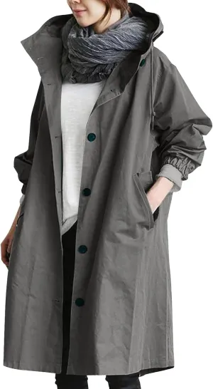 Womens Trench Coat Waterproof Women's Trench Jackets Rain Jacket Hooded Oversized Elegant Windbreaker Coat Outwear