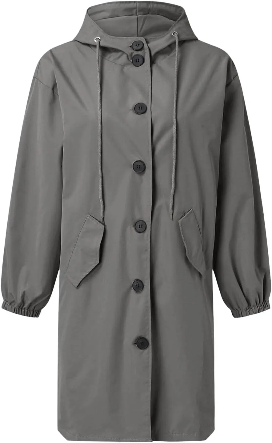 Womens Trench Coat Waterproof Women's Trench Jackets Rain Jacket Hooded Oversized Elegant Windbreaker Coat Outwear
