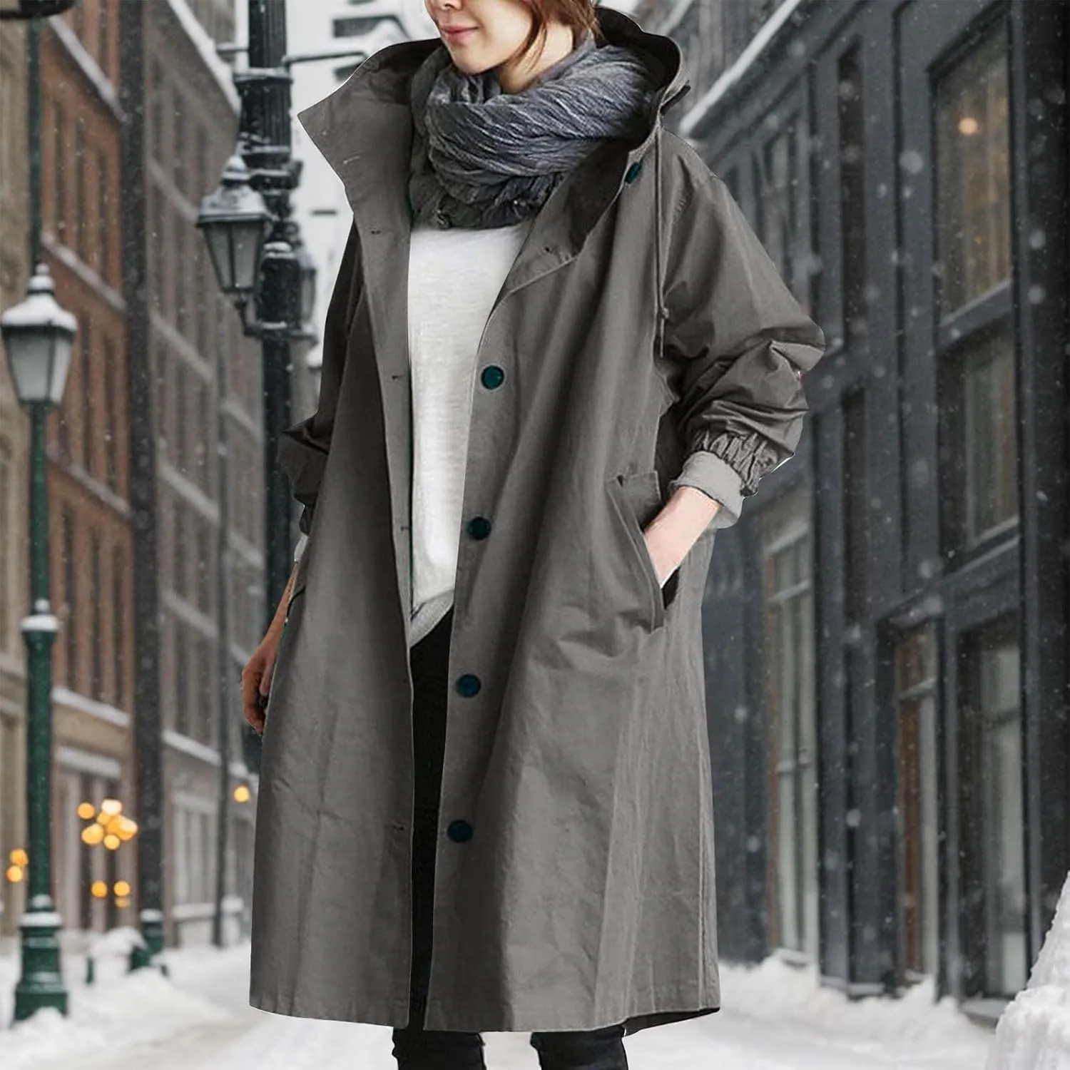 Womens Trench Coat Waterproof Women's Trench Jackets Rain Jacket Hooded Oversized Elegant Windbreaker Coat Outwear